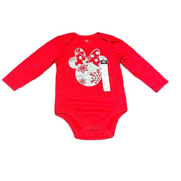 Disney Baby One Piece Holiday Christmas Minnie Mouse Glitter 18m New - Picture 1 of 2